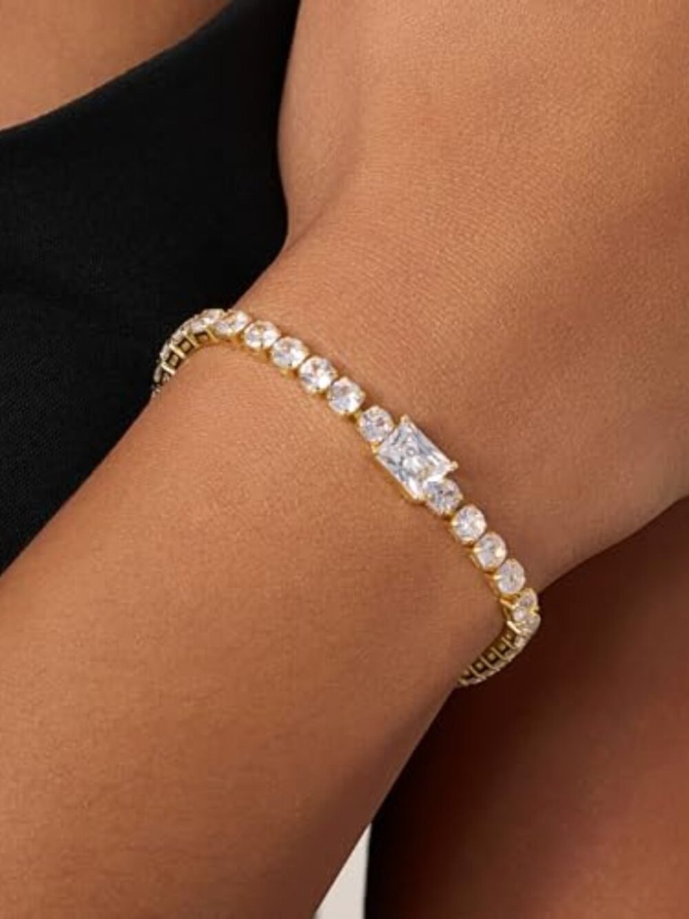 New - 18k Gold Plated Tennis Bracelets for Women Stackable Round and Square